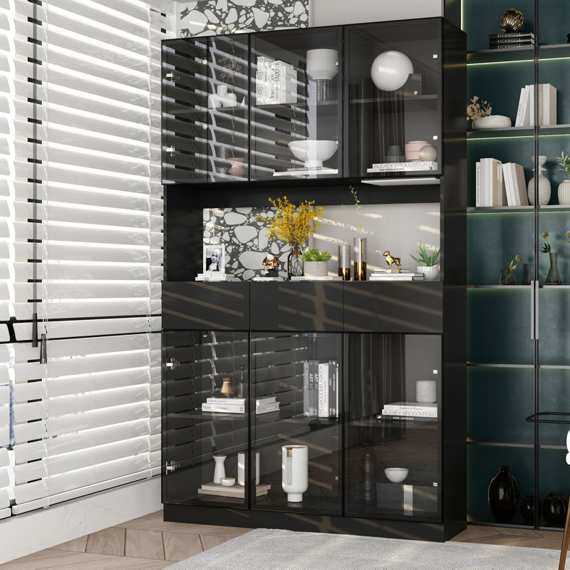 Ivy Bronx Multi-Compartment Glass Door Bookshelf With Tri-Color